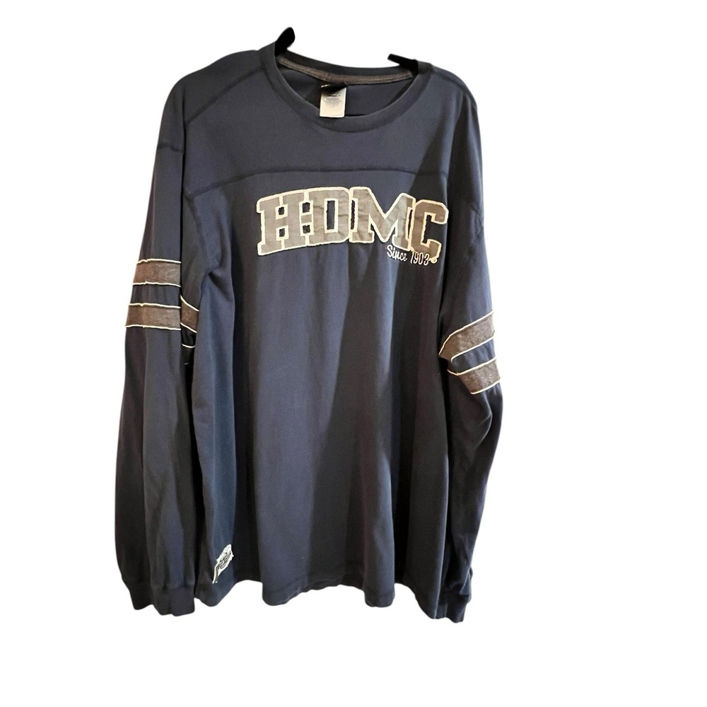 Mens Harley Davidson HDMC Navy Long Sleeve Vintage Motorcycle‎ Graphic Shirt 3XL